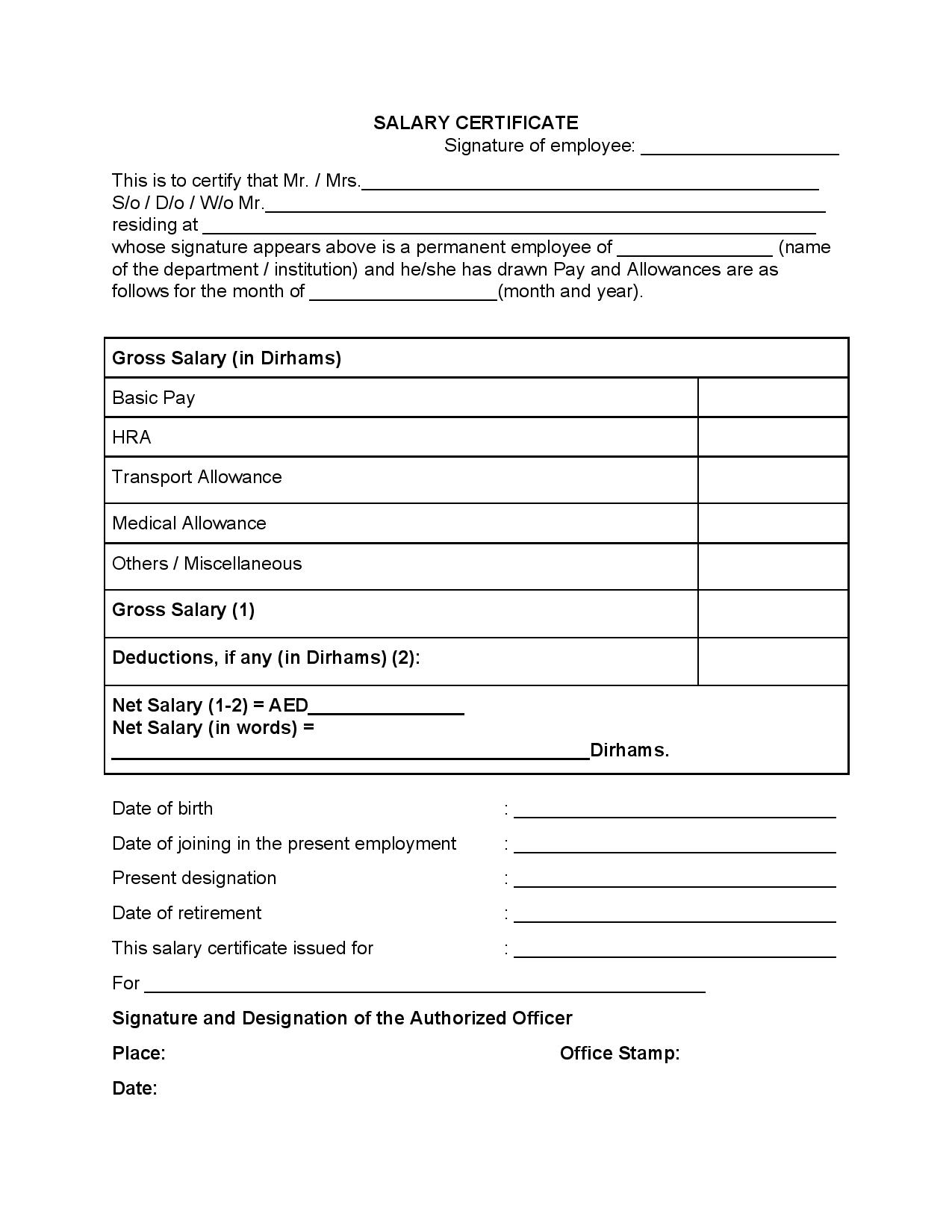 salary certificate template