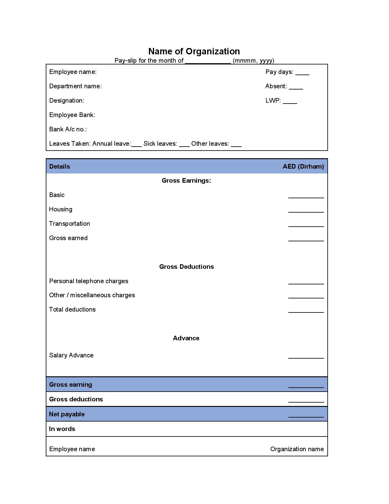 salary Pay slip sample format